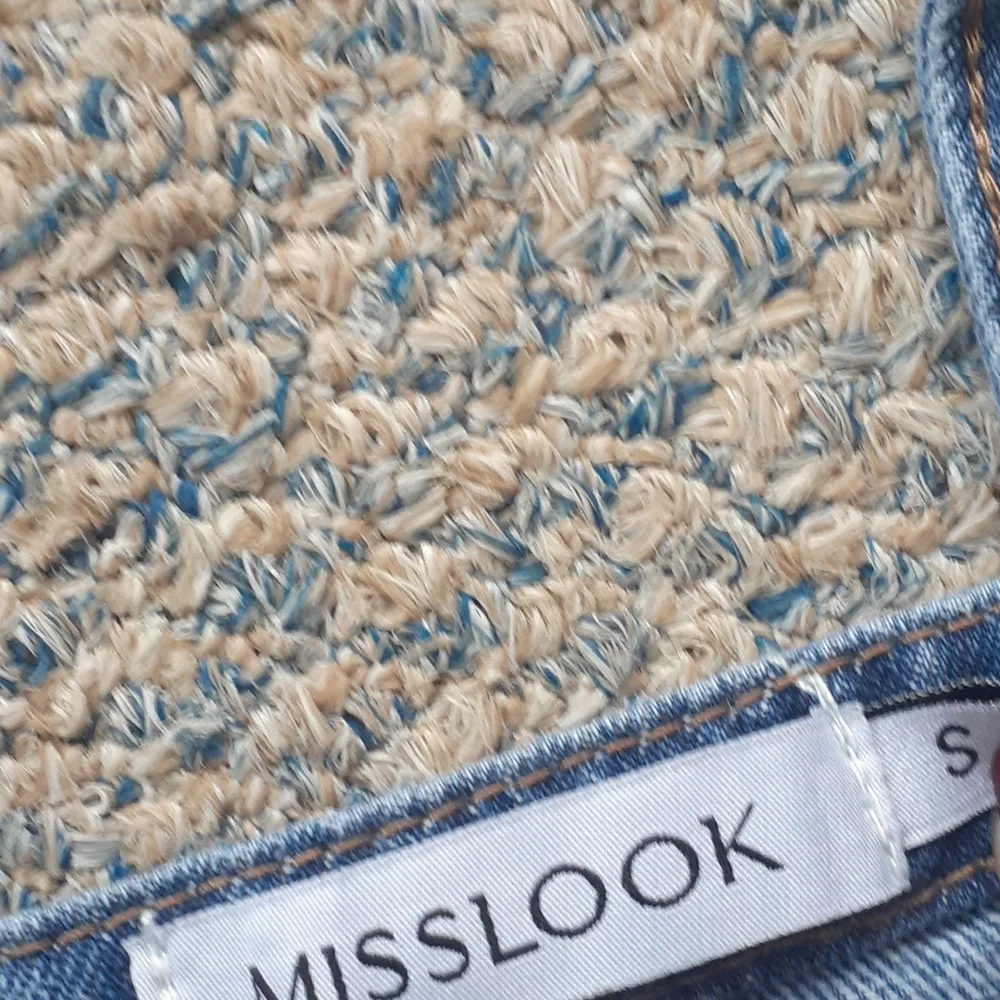 Misslook Floral Painted Denim Overalls Light Wash Blue Wide Leg Casual SIZE S